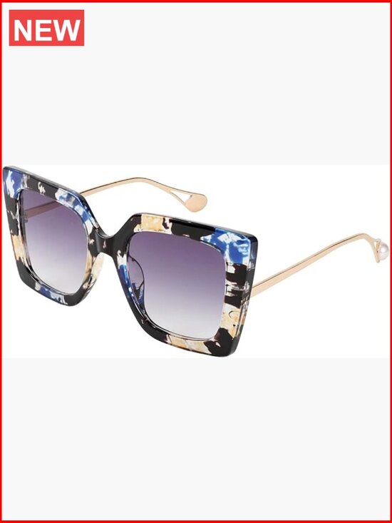 Oversized Square Cat Eye Sunglasses Pearl Inlay Frame UV400 Protection main image 7